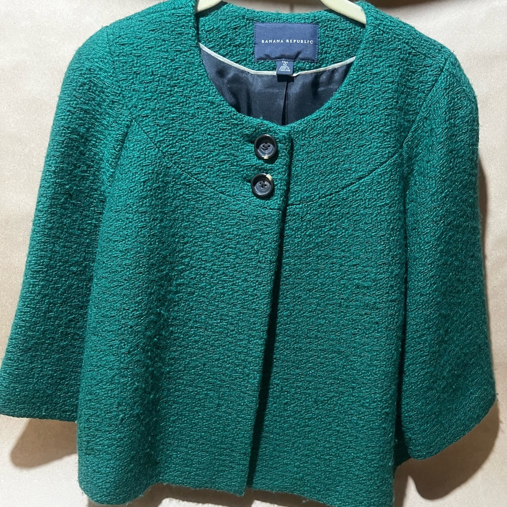 Banana Republic Wool Emerald Bouclé Short Blazer